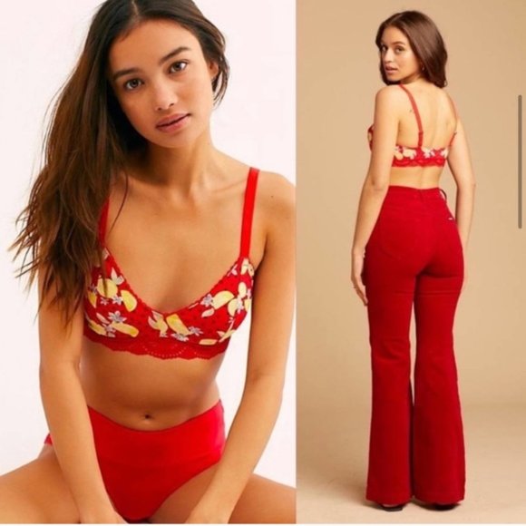 Free People Mari Printed Bralette Cherry Combo L - Picture 4 of 8